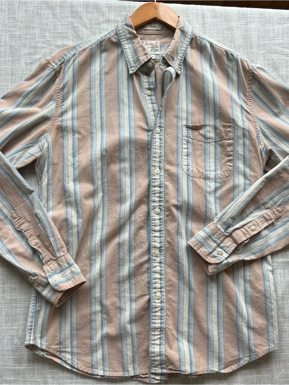 J. Crew Organic Cotton Broken-in Oxford Striped Dusty Pink Blue & White